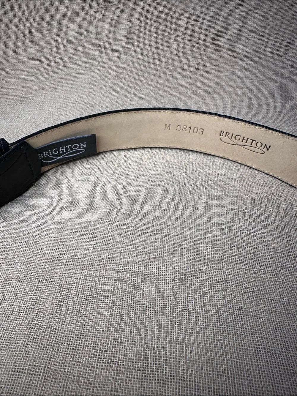 BRIGHTON Black Embossed Leather Belt Silver Leaf Buckle EUC